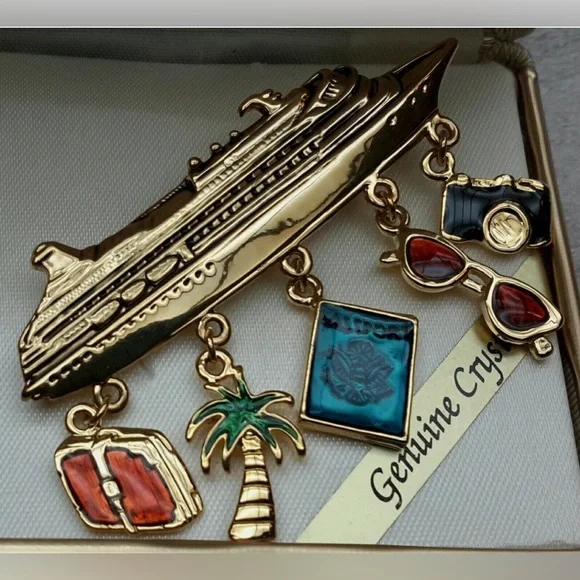 Vintage Jennifer Moore CRUISE SHIP Genuine Crystal Brooch Pin - Picture 1 of 3